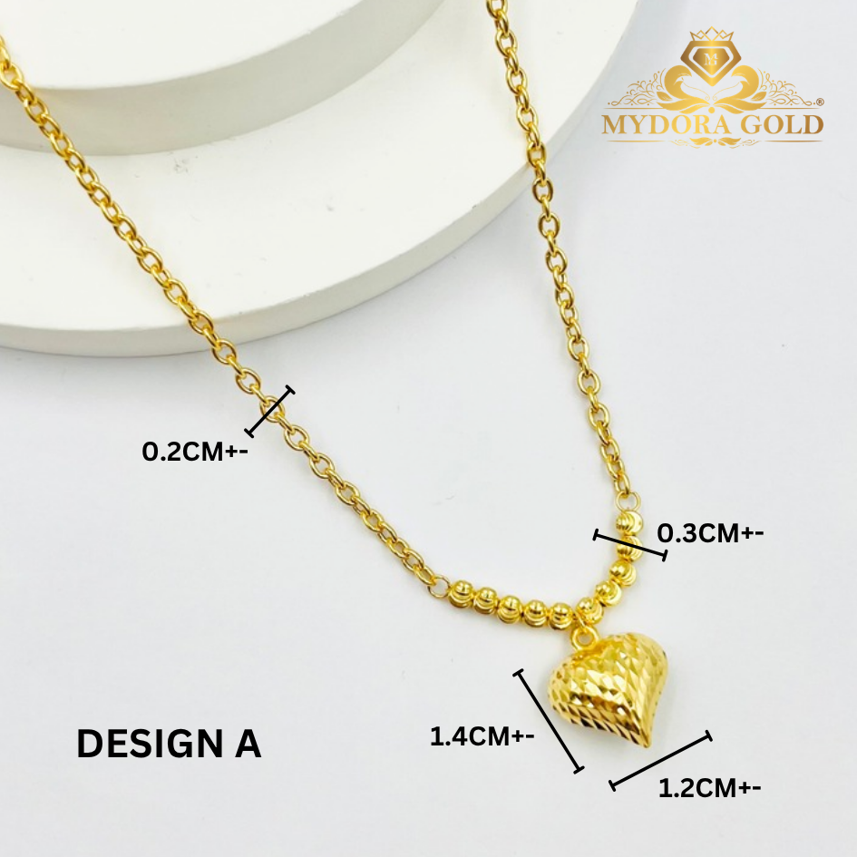 MYDORA Rantai Leher Sauh + Boba + Love Pahat l EMAS 916/22K