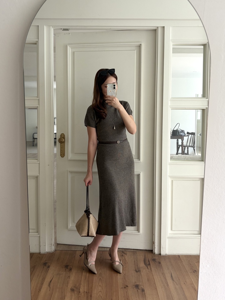 Timeless Belted Knit Dress (Brown)