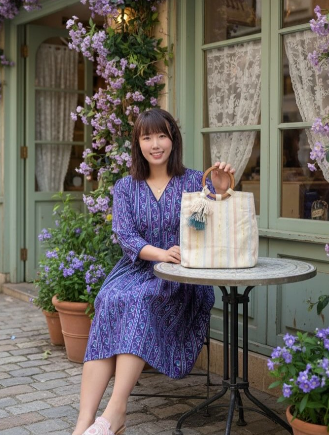 印度製造 - 粉色無印風刺繡袋