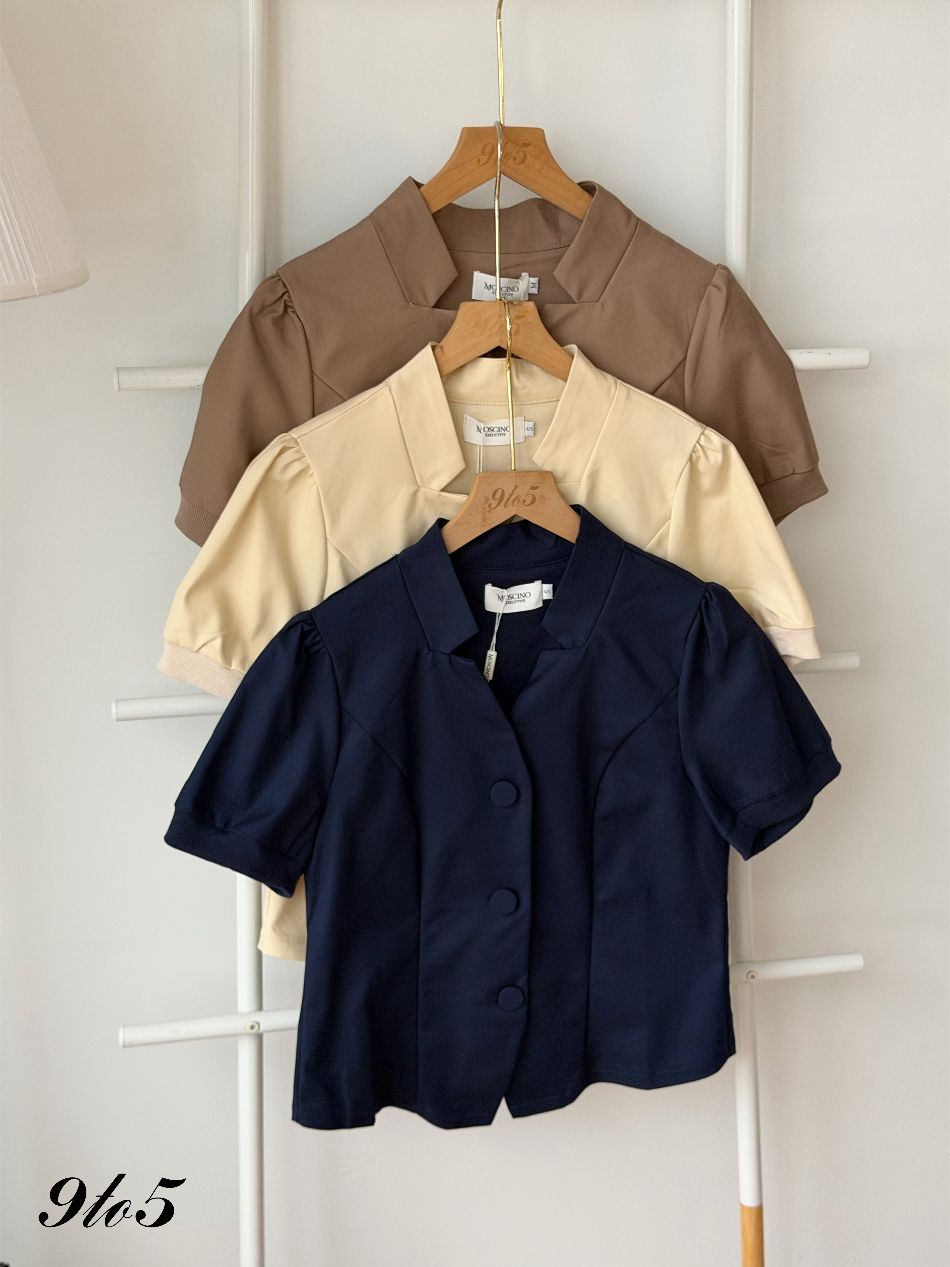 T4473 Puff Sleeve Diamond Neck Blouse - 3 Colors 