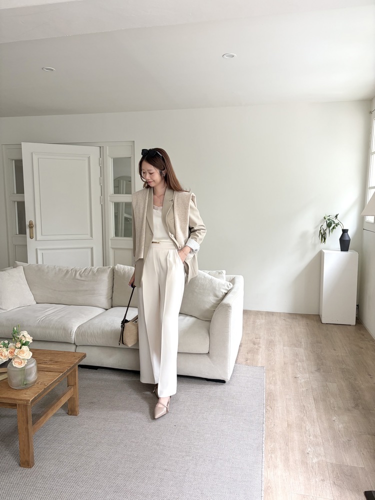Margot Blazer with Striped Cuffs (Beige)