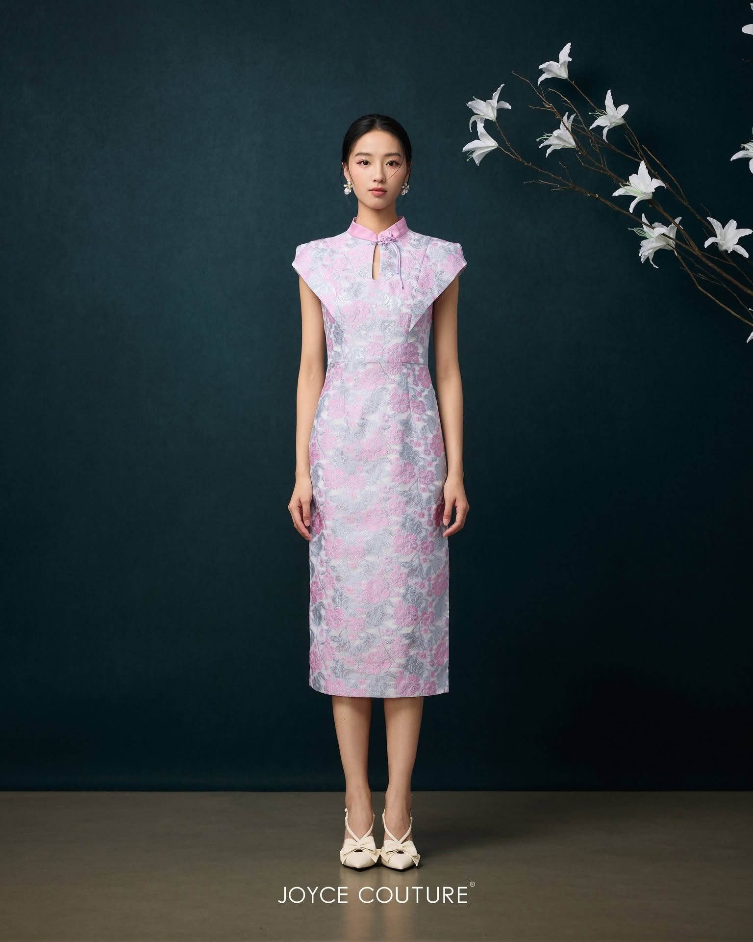 水滴形立领玉珠旗袍 D0353