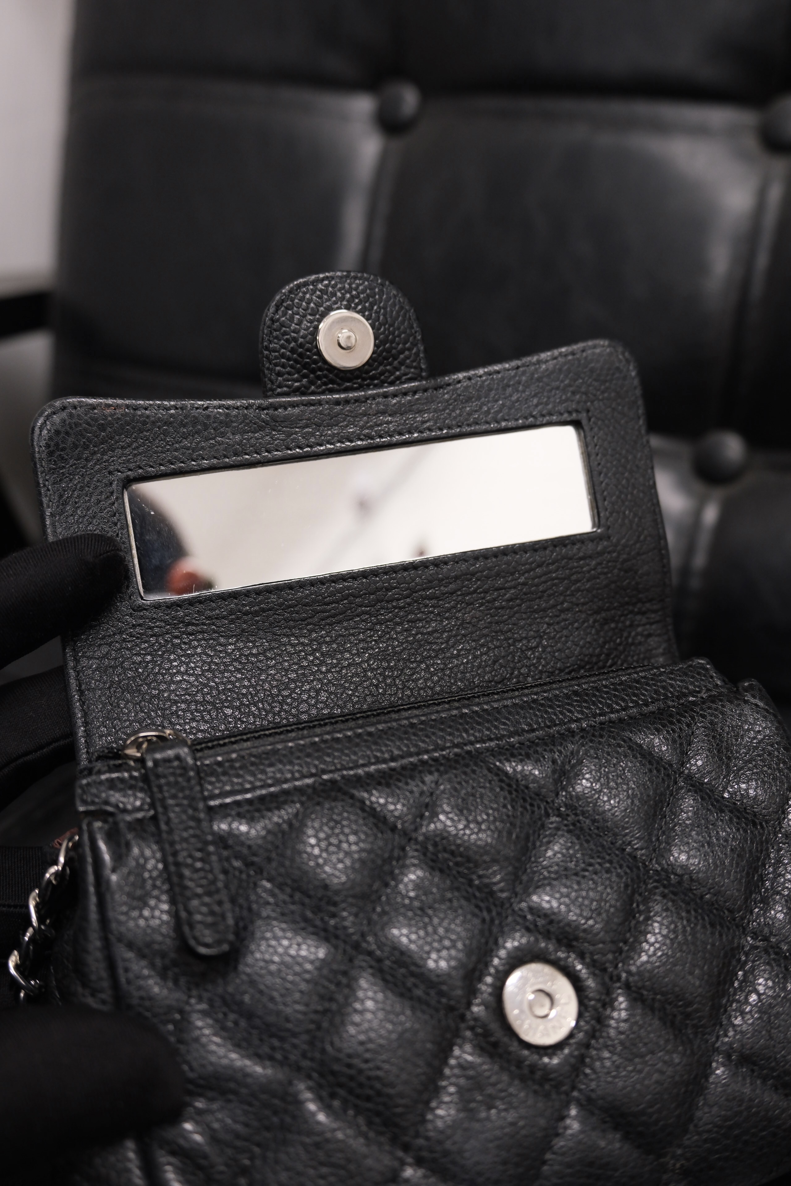 Chanel Matelasse Caviar Skin Pouch bag Black Silver