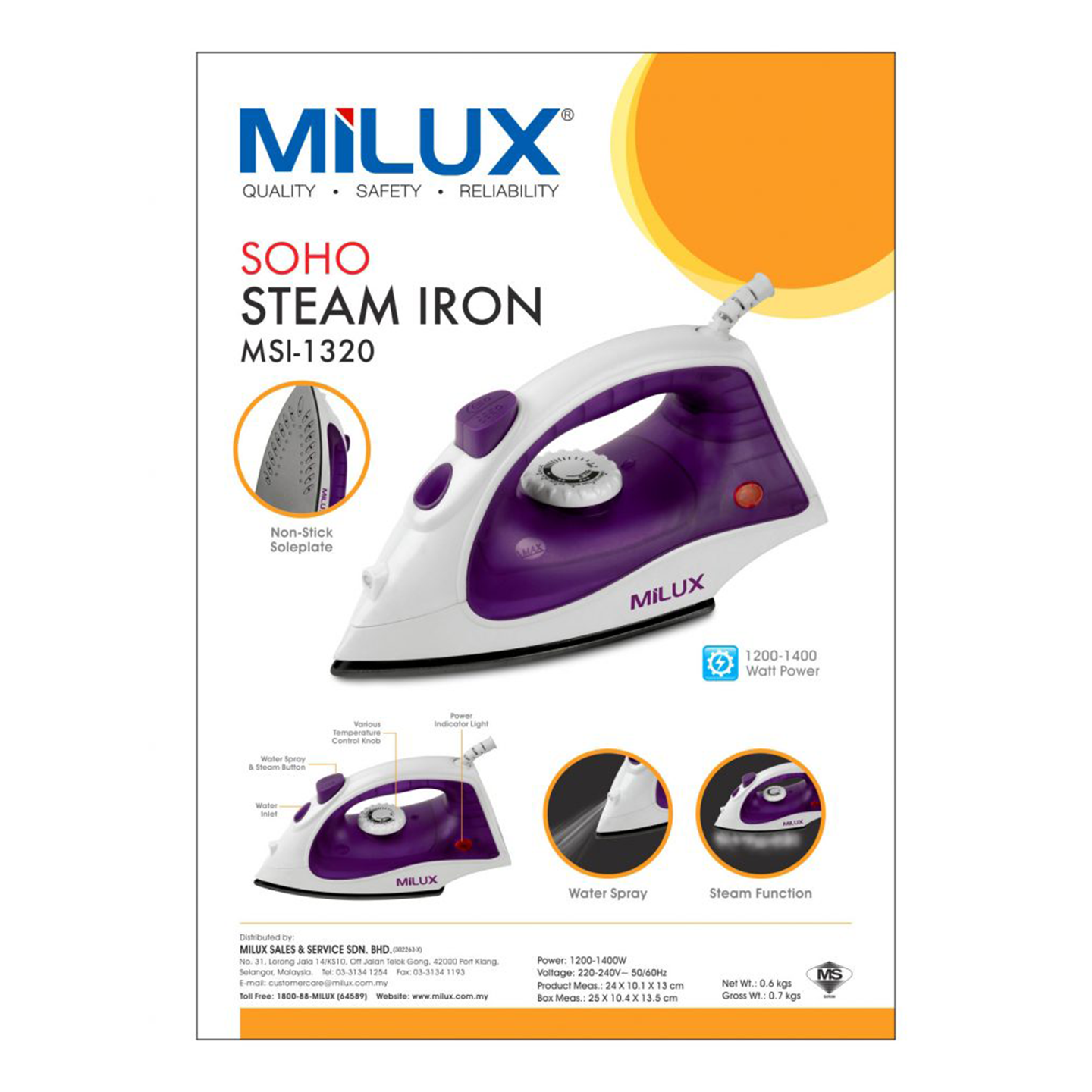Milux 1200W Soho Series Steam Iron (MSI-1320)