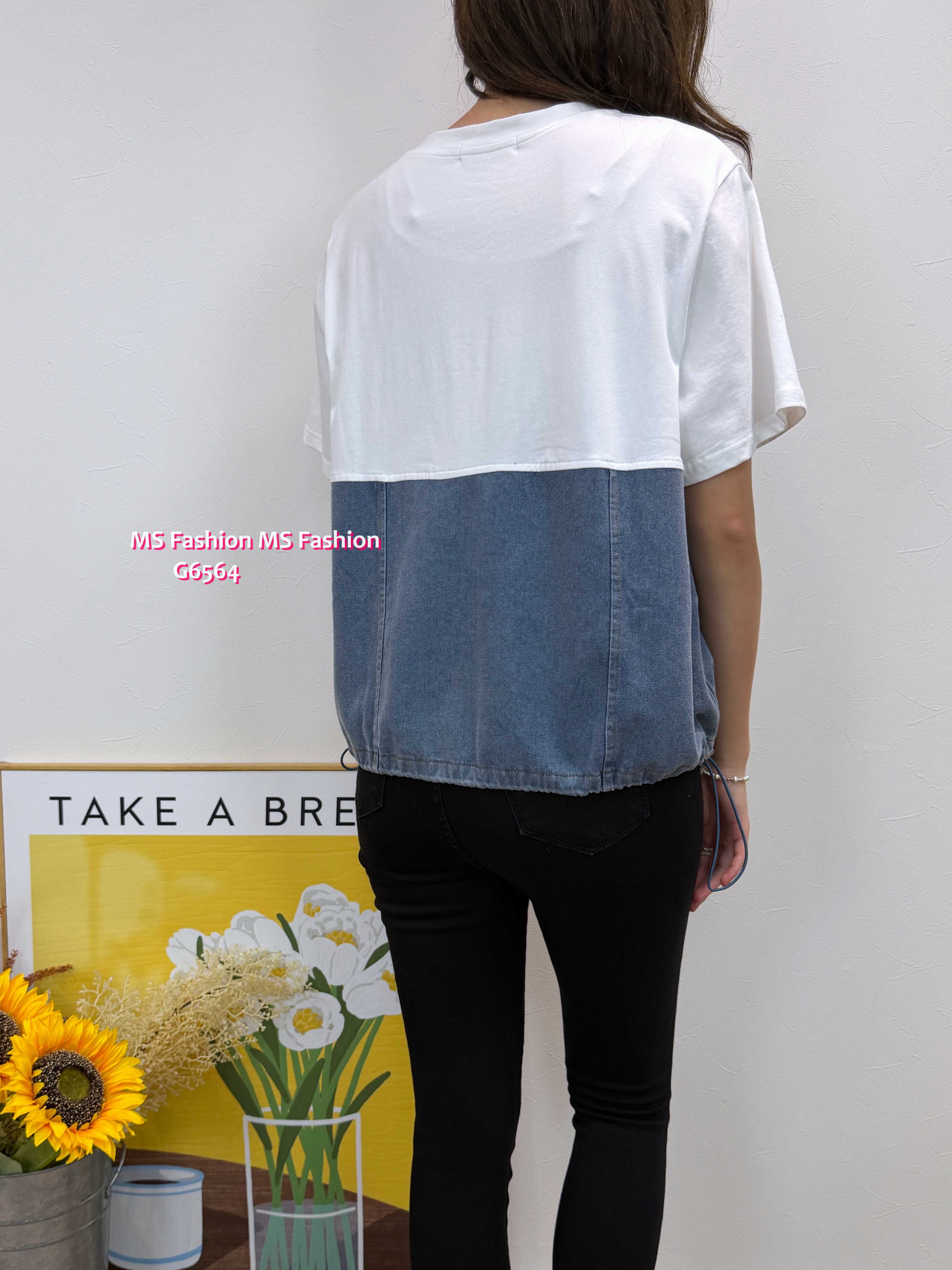 G6564 牛仔拼布top