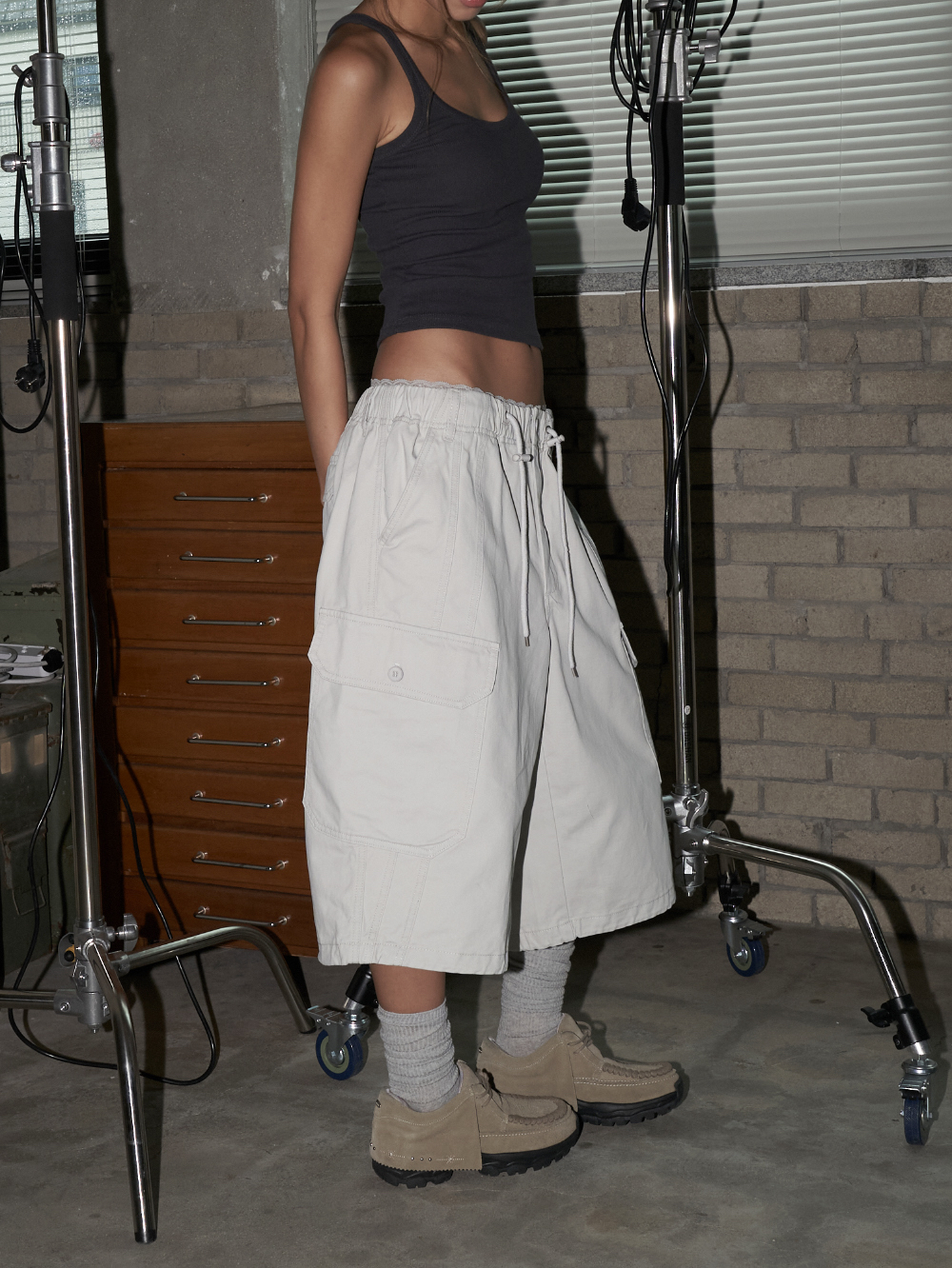 Drawstring Cotton Cargo Shorts
