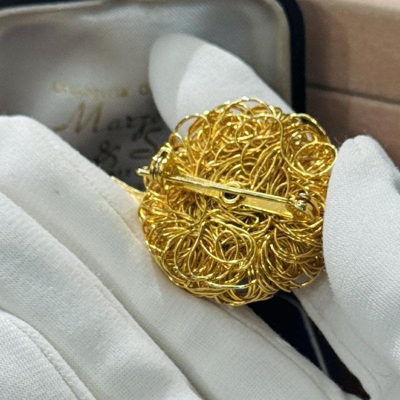 Vintage Wired Bird Nest with Pearl Egg Brooch (C055)