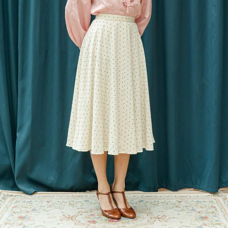 Vintage Japanese Mini Polka Dot Tea Length Swing Skirt / Flare Skirt- Waist 24.5" (MT1606-36）