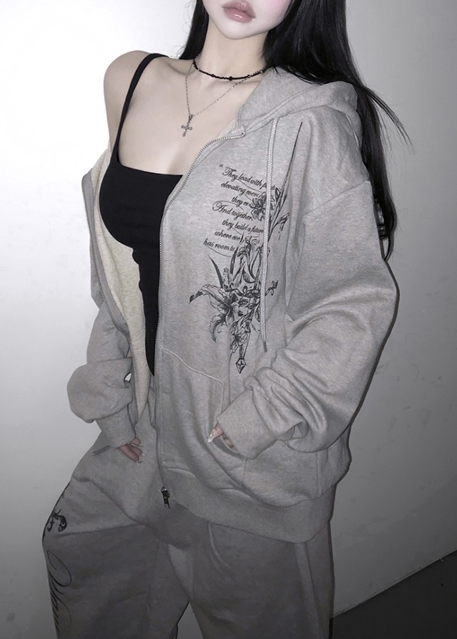 Oversized Nocturnal Lily Zip Hoodie