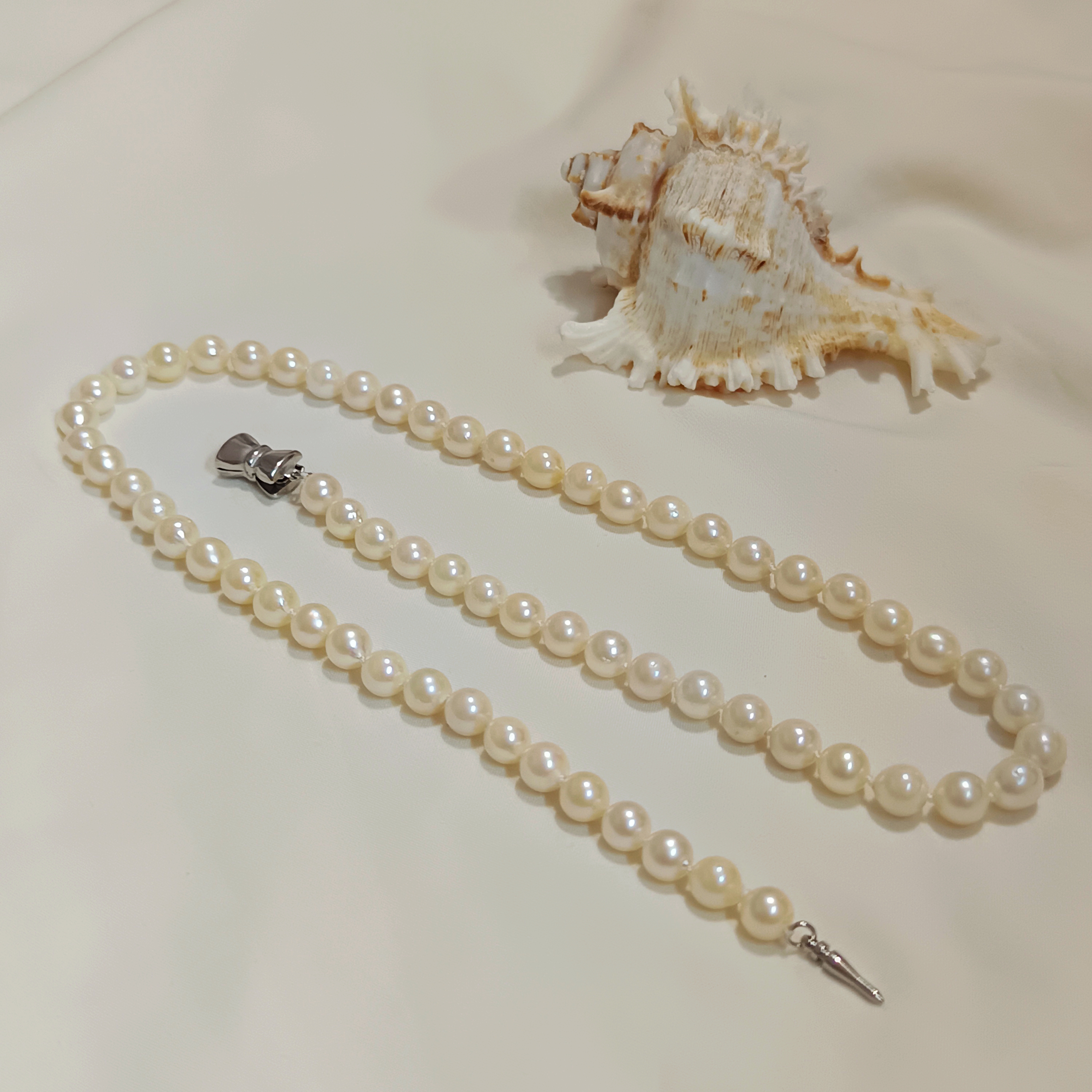 近正圓強光日本akoya 淺羽皇金海水珍珠不繡鋼扣素鍊