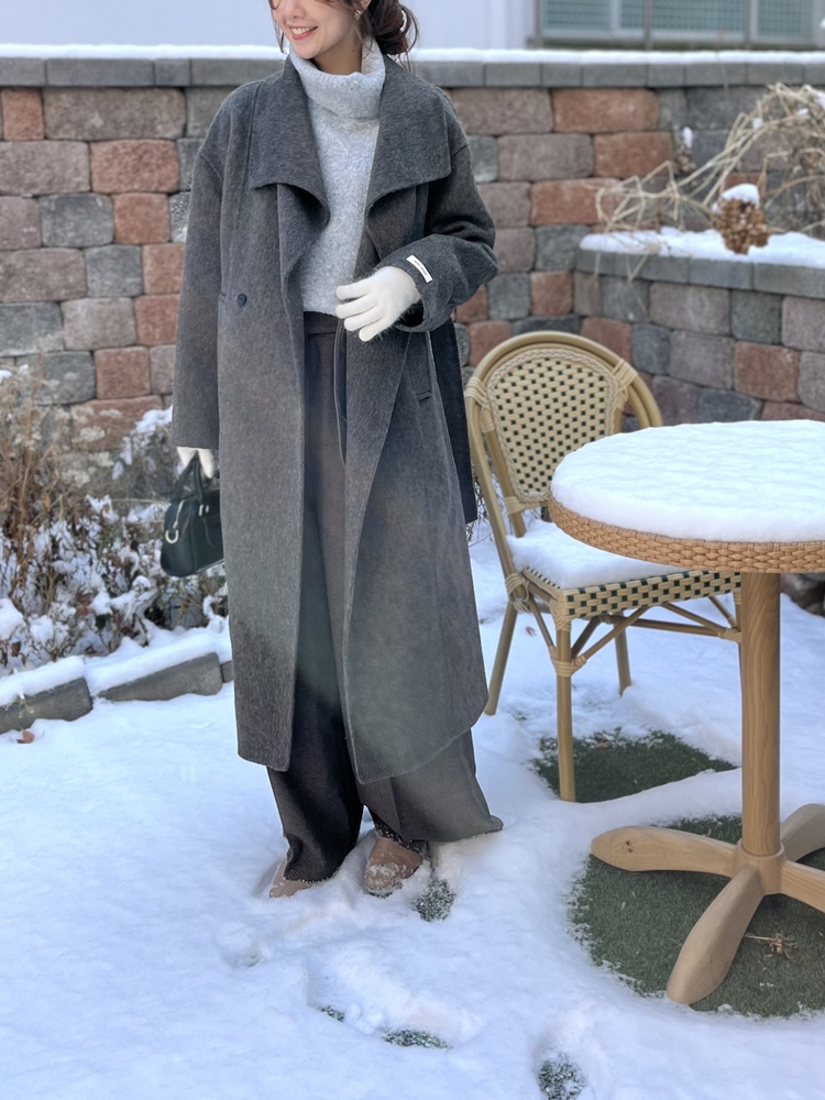 [70% Wool] Parisian Belted Wool Coat (Dark Grey)