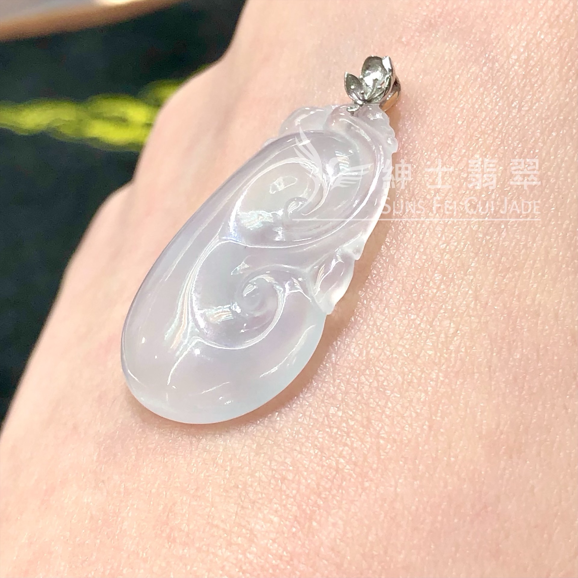 YK00037 糯冰如意連18k扣頭吊墜 