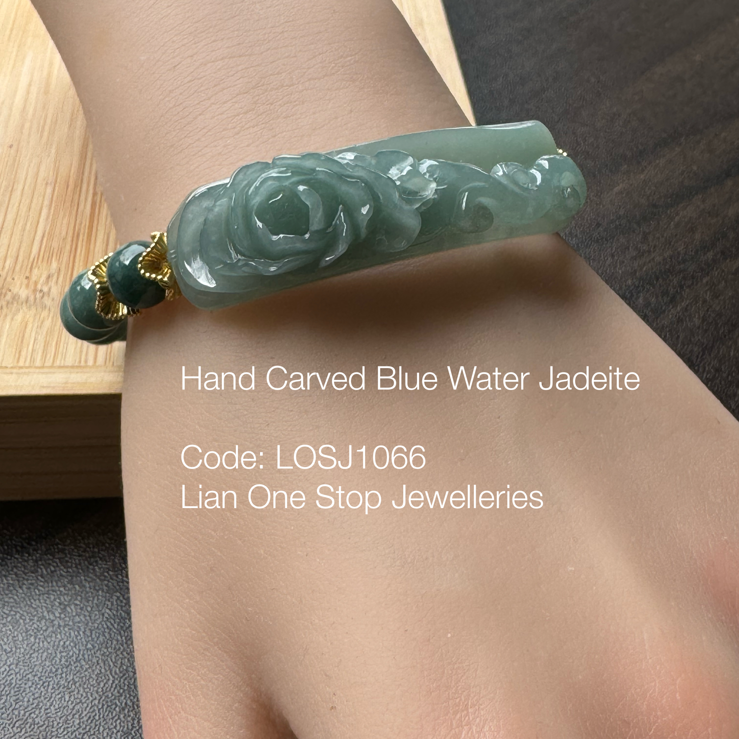 Code: LOSJ1066 Hand Carved Blue Water Jadeite 蓝水翡翠8+mm