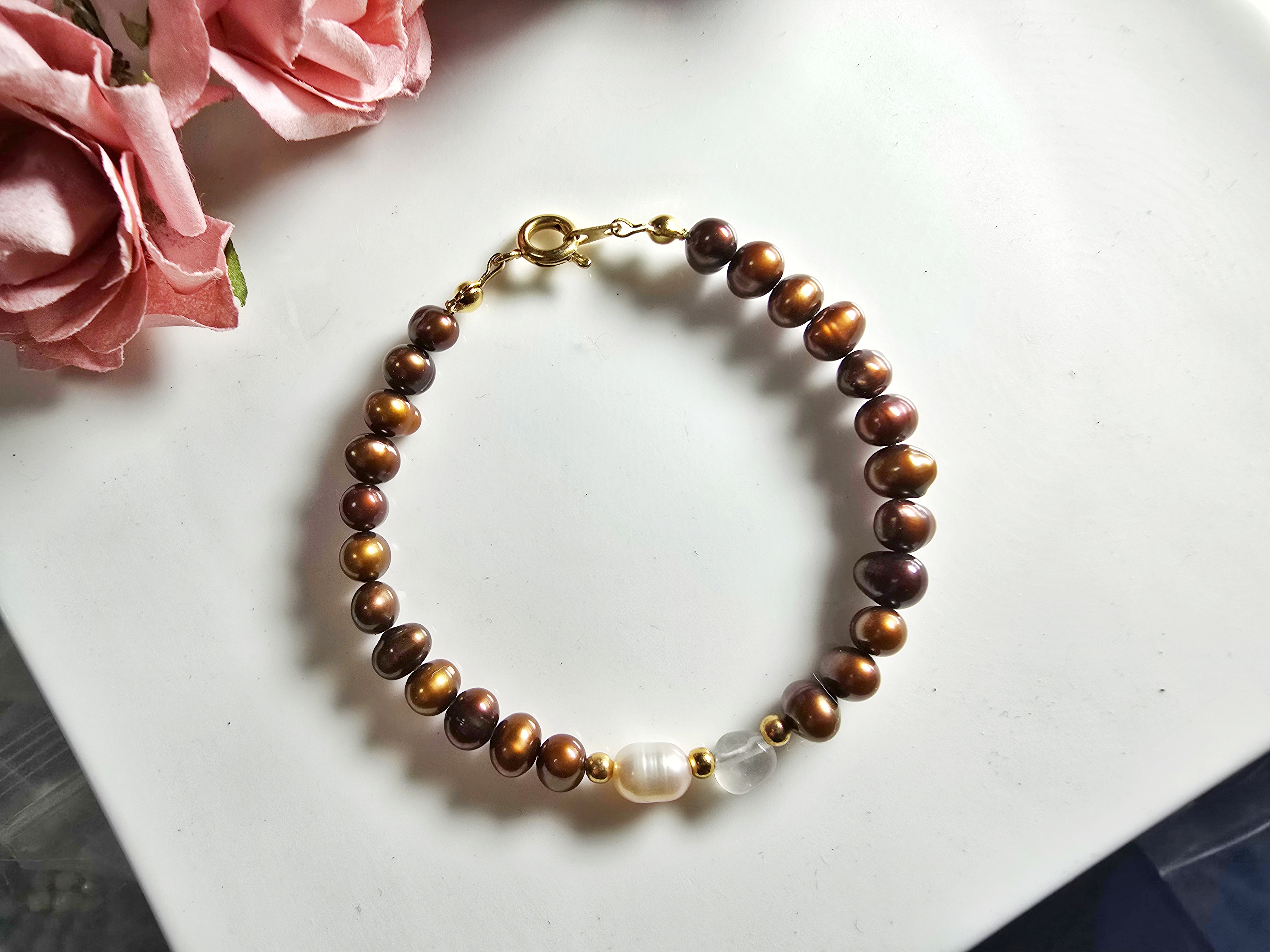 FWP0125-2  天然珍珠月光石復古手鏈