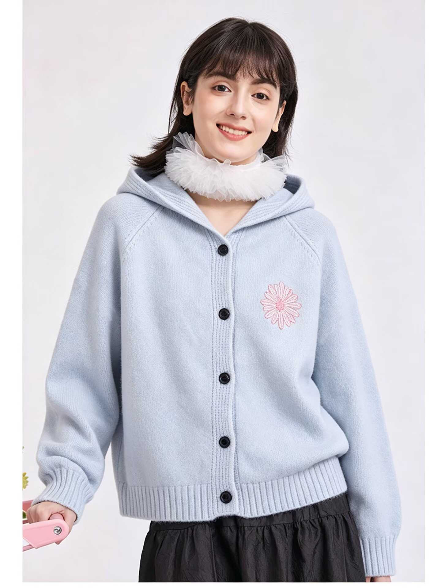 預訂 Mardi刺繡毛衣連帽開襟外套 [貨號26A1601]