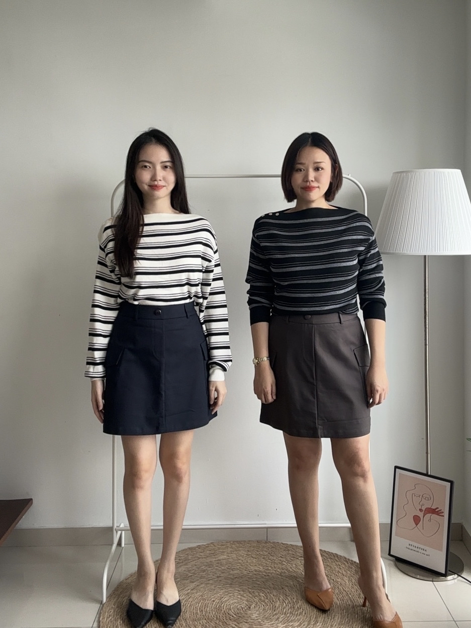 S1903 A Line Short Skirt - Blue & Grey