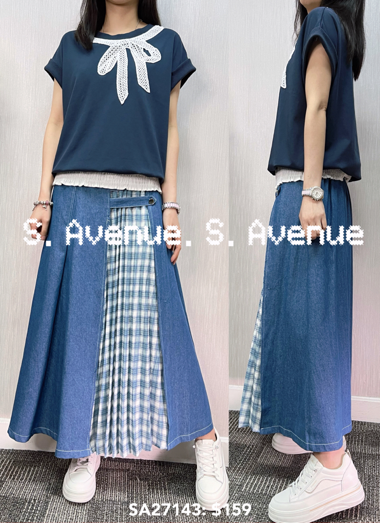 SA27143: 短袖領lace蝴蝶下橡筋top