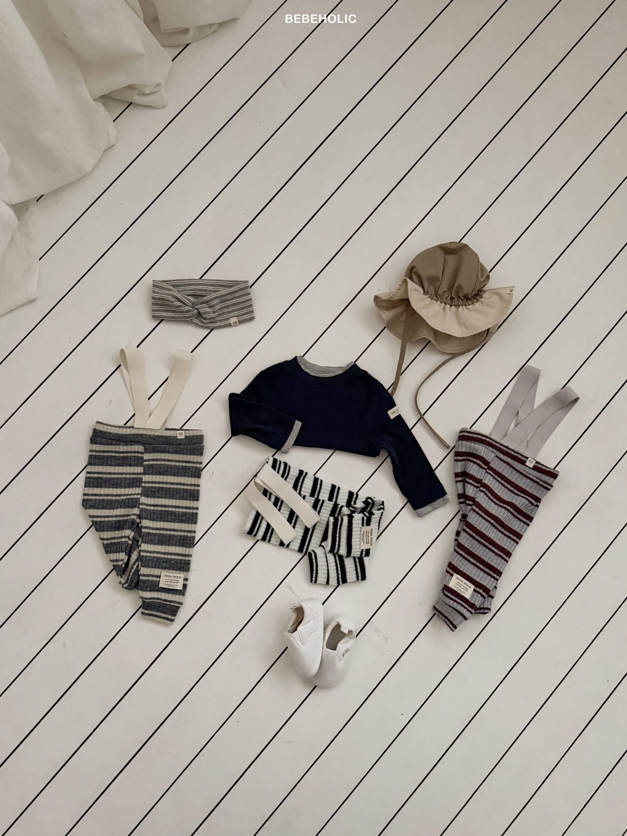 🌸預訂 韓國直送🌸🇰🇷BEBEHOLIC三色撞色條紋吊帶褲