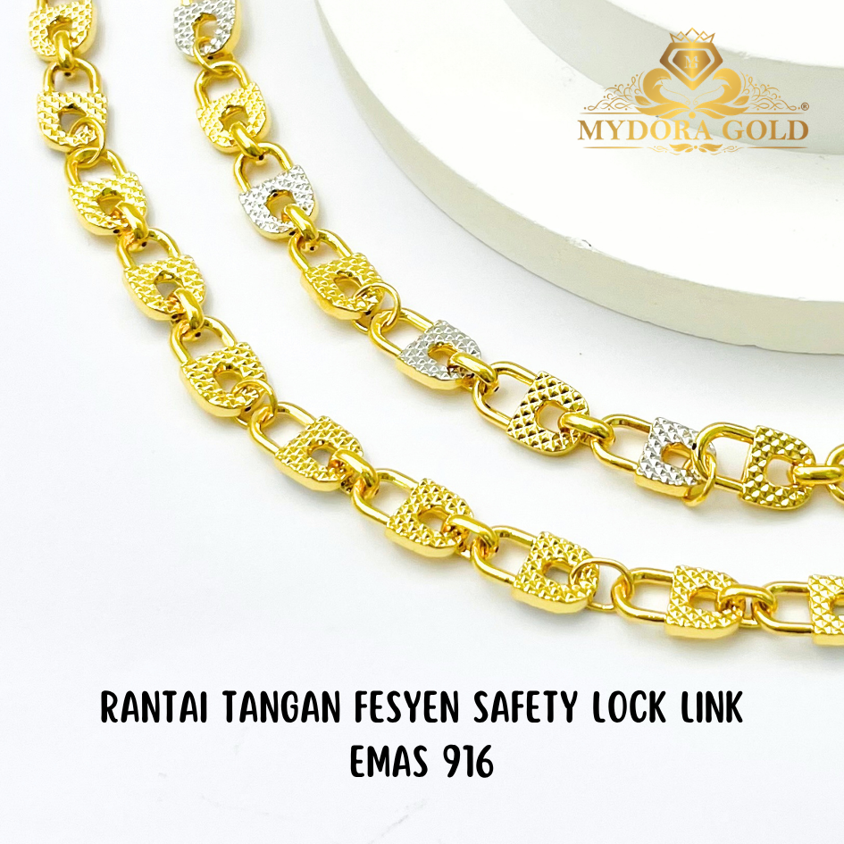 MYDORA Rantai Tangan Fesyen Safety Lock Link l EMAS 916/22K