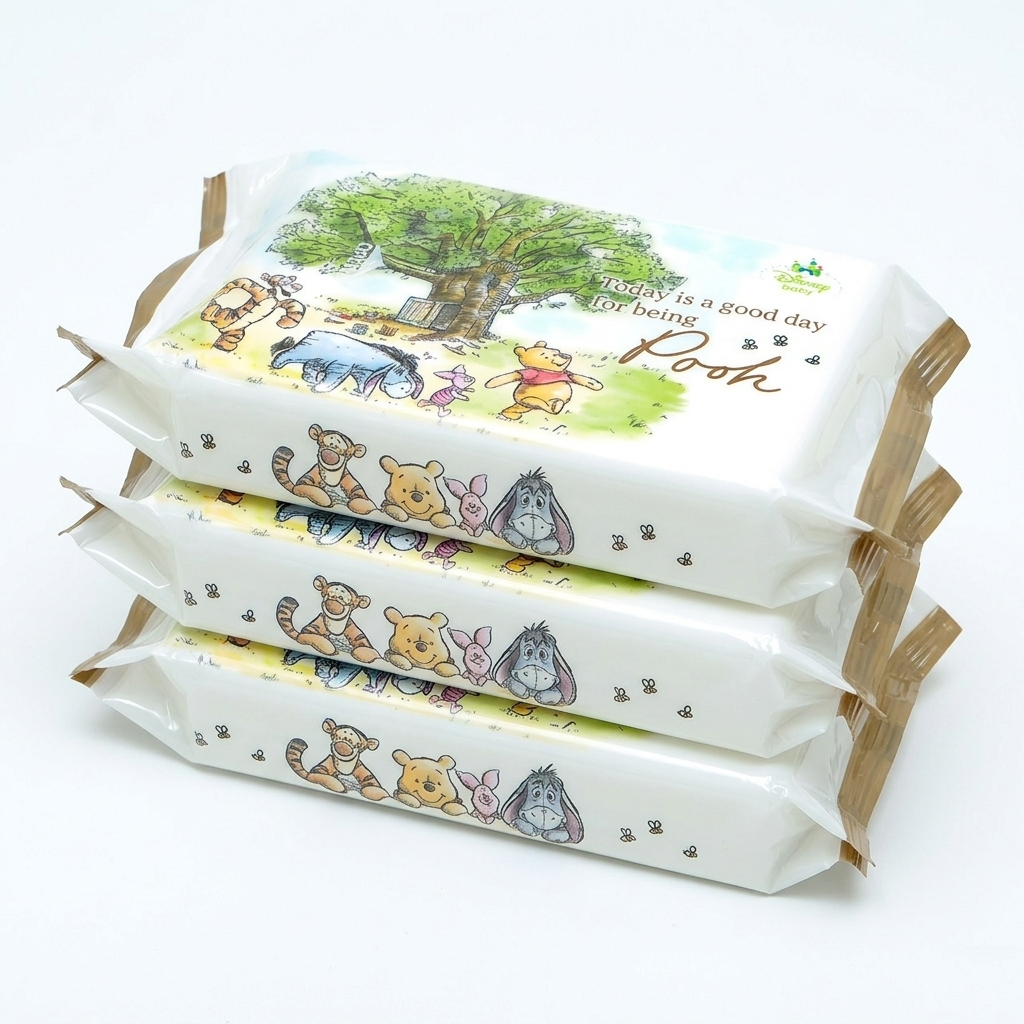 LEC Winnie the Pooh Soft Sheets, 99% Pure Water, 80 Sheets x 3 Packs