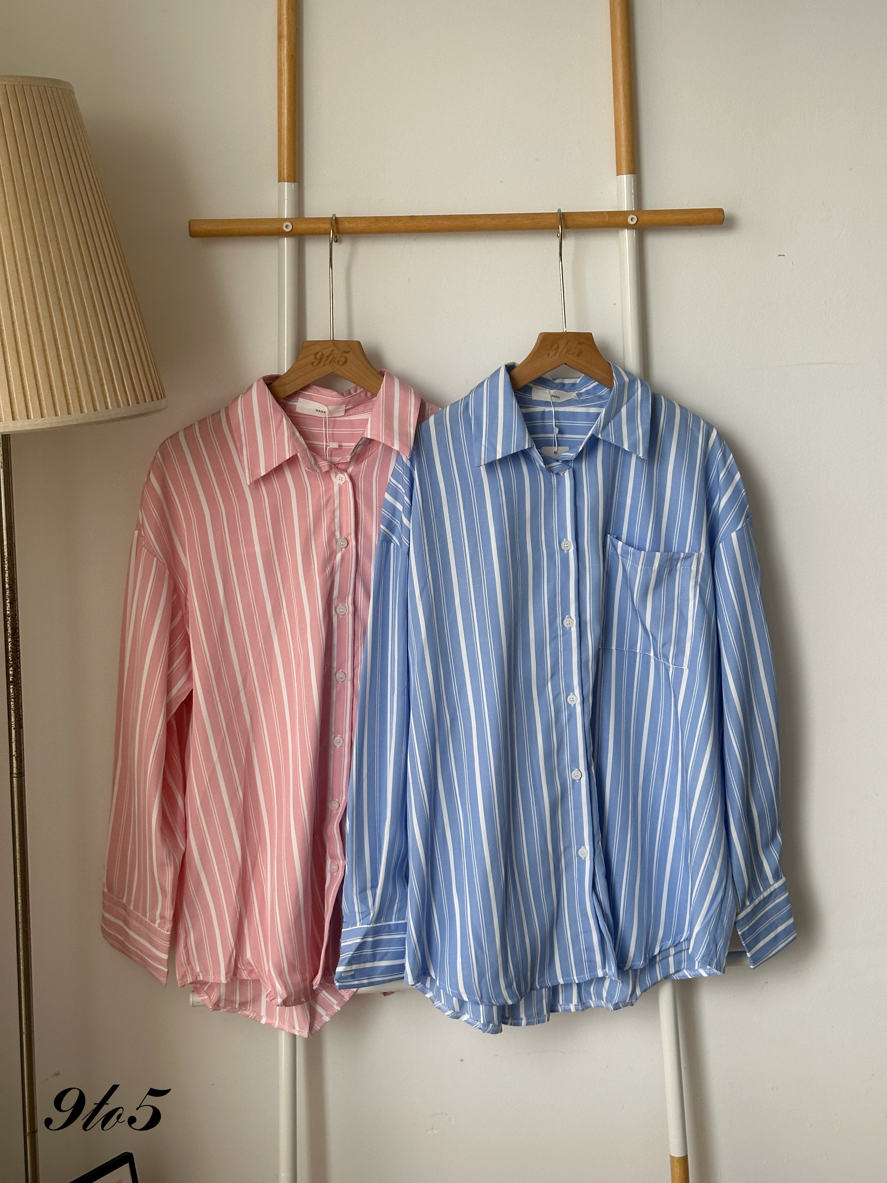 T4108 Oversize Stripe Shirt - Blue & Pink