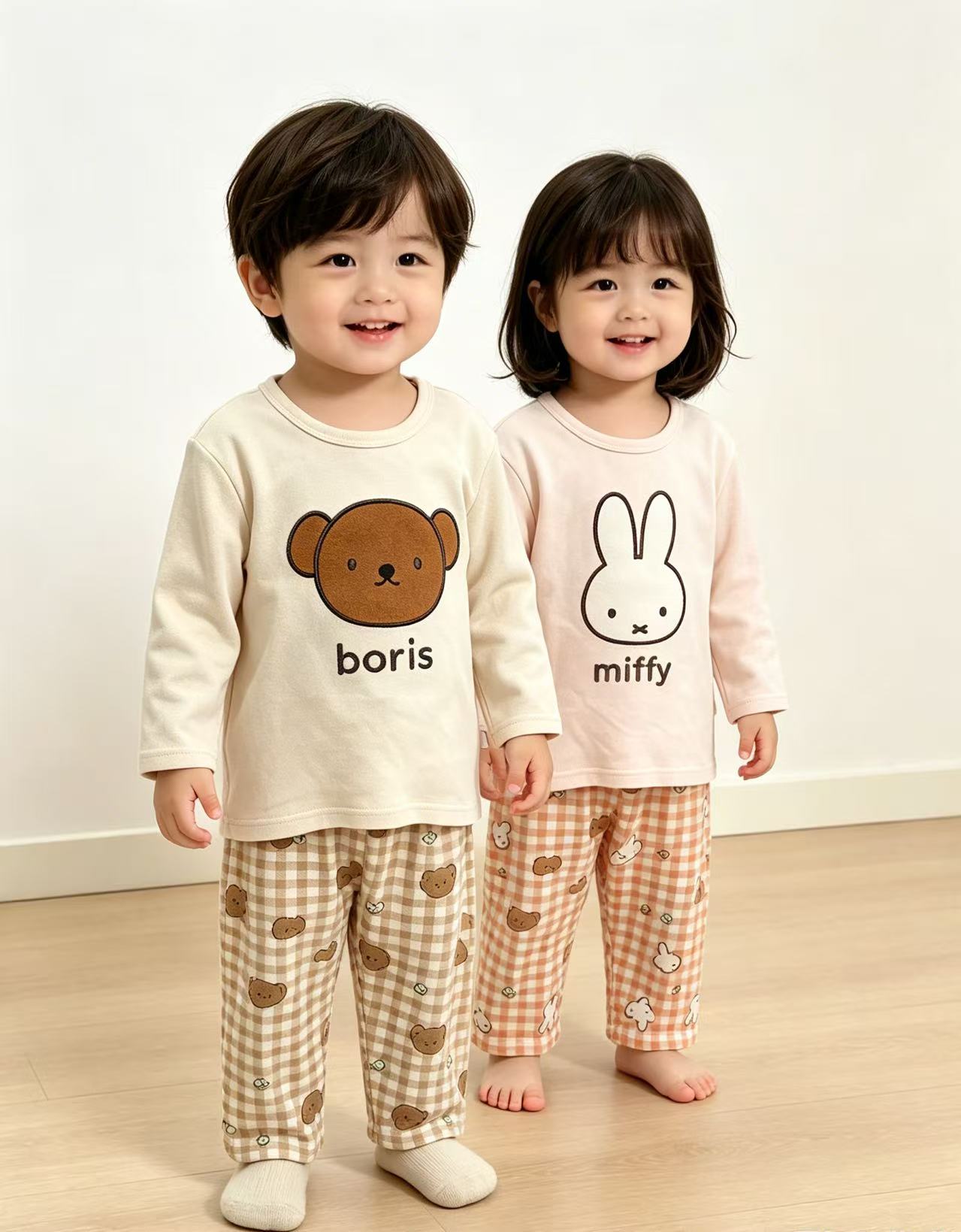 預訂款～Miffy Boris 兒童長袖格紋睡衣套裝