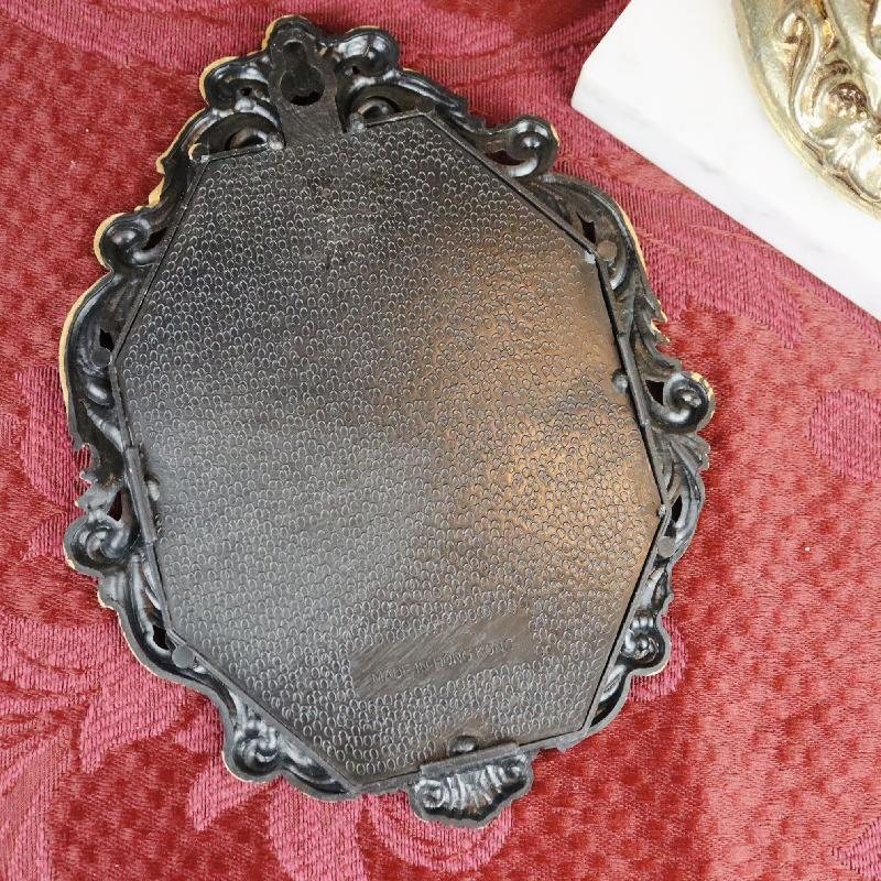Vintage C.a. 1970s Made in Hong Kong Itallian Silk Print Small Picture Wall Deco in Antique Style Frame - Village(MT1653)