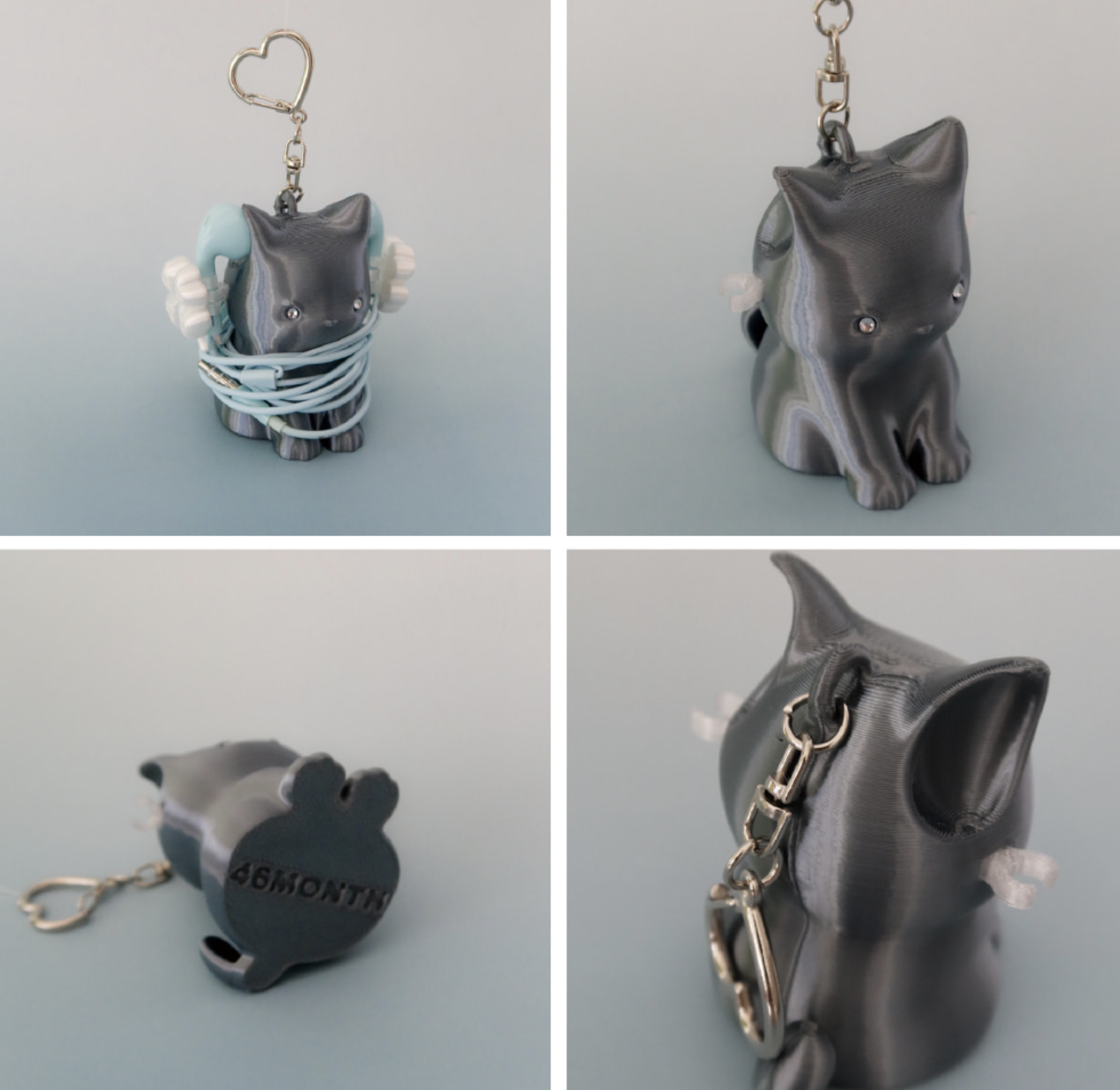 韓國小眾品牌 46month 小貓 耳機線收納 心型 鎖匙扣｜Cat Cable Keyring