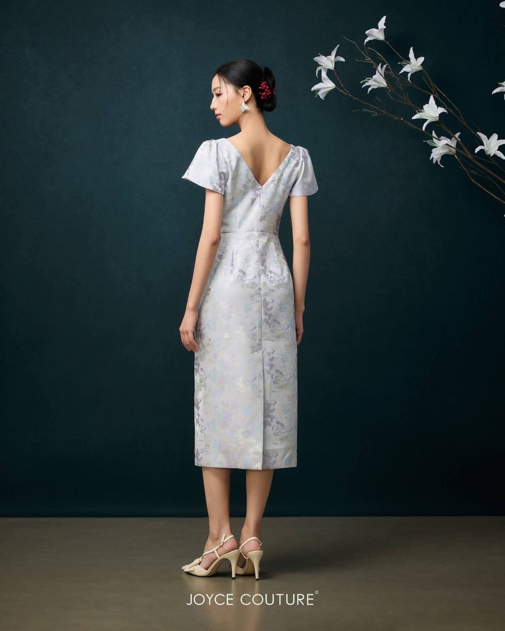 花卉方领连身裙 D0362