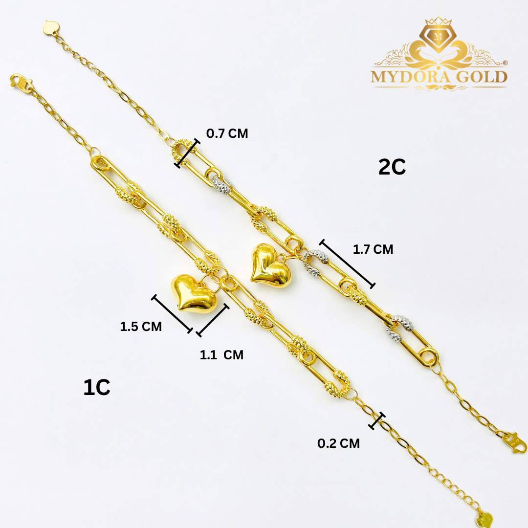 MYDORA Rantai Tangan Fesyen Safety Pin Gantung Love Licin l EMAS 916/22K