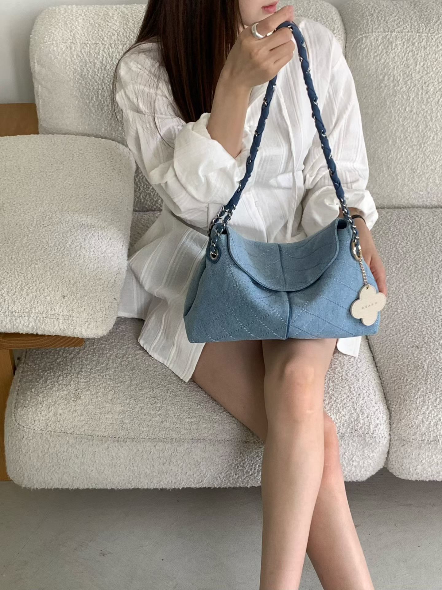 小香風菱格紋牛仔包包