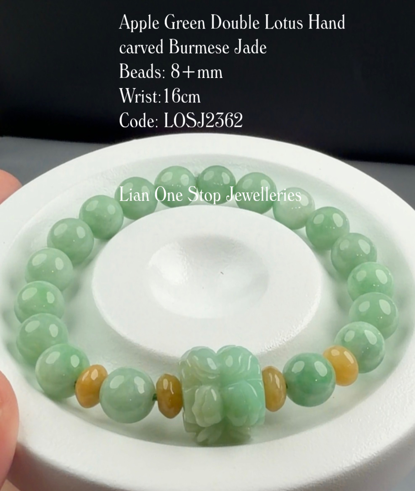 Code: LOSJ2362 Apple Green Double Lotus Hand carved Myanmar Jade  