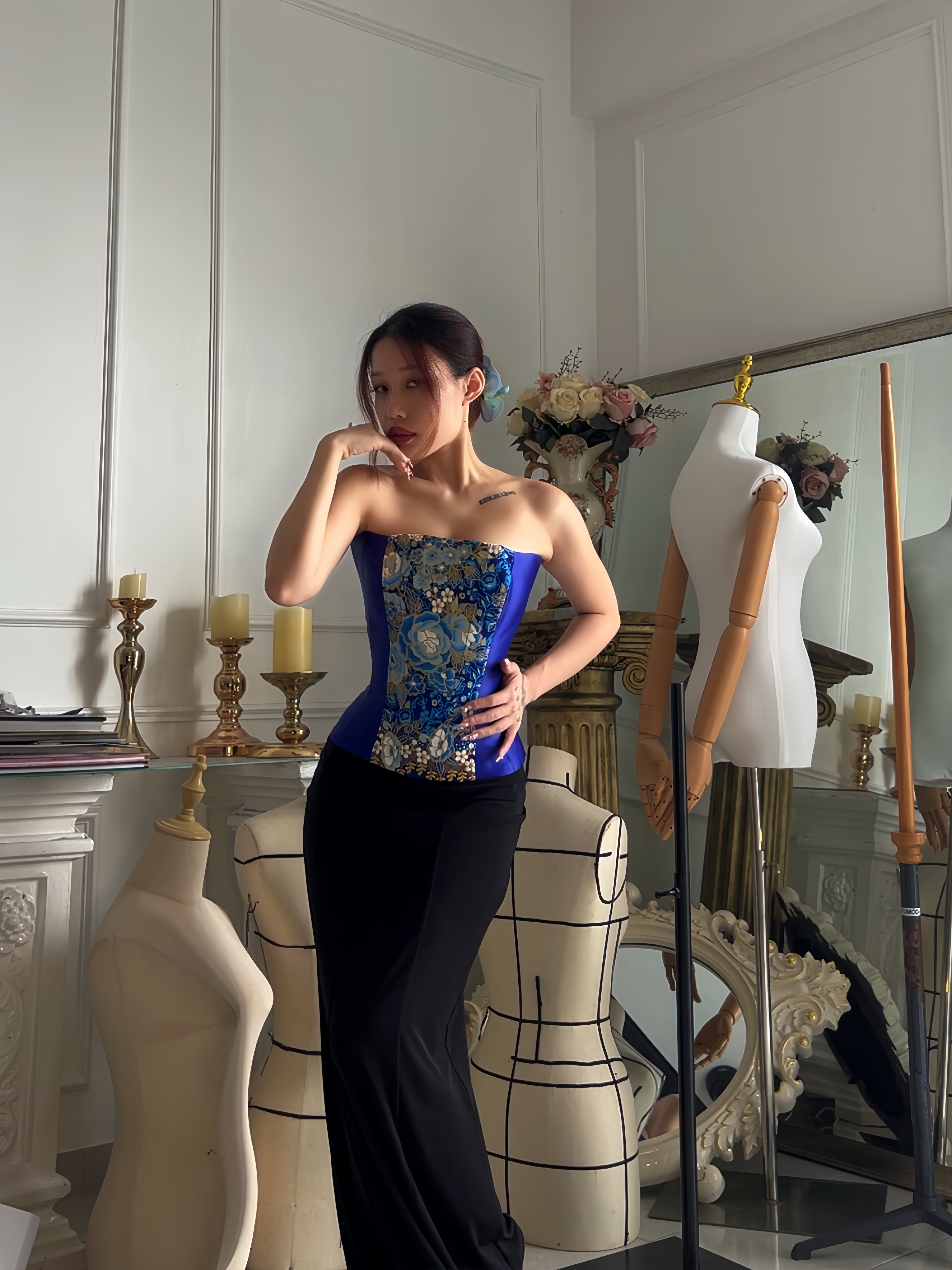 Reversible Longline Corset in Royal Blue Batik - Limited Edition