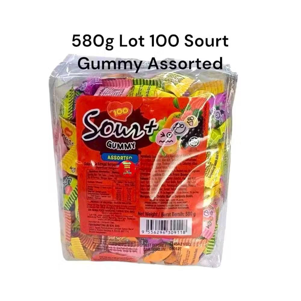 Lot 100 Sour+ Assorted Fruit Gummy [Strawberry / Blackcurrant / Mango / Apple/ Orange] 580g