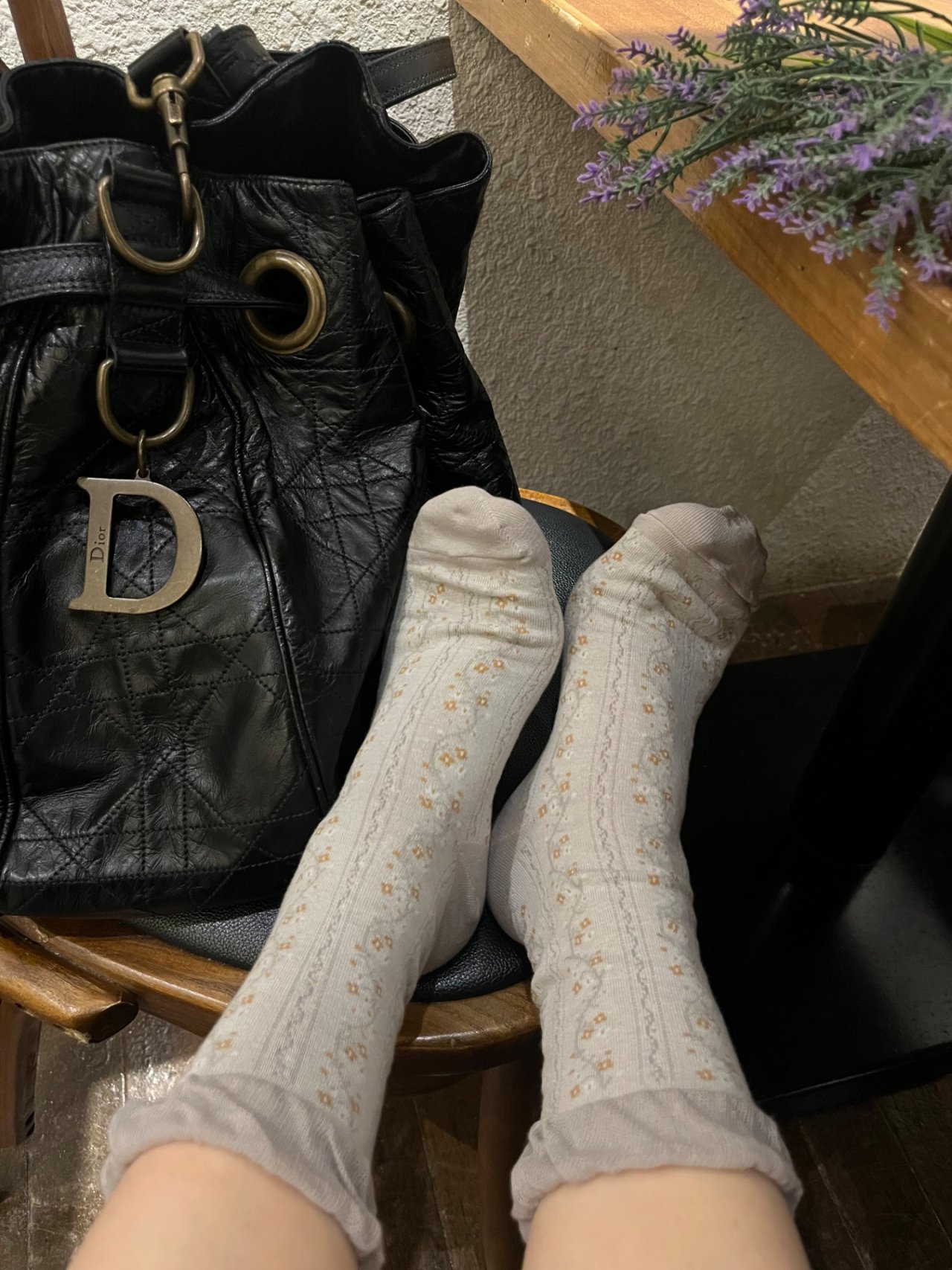 Korean Flower Stem High Crew Socks