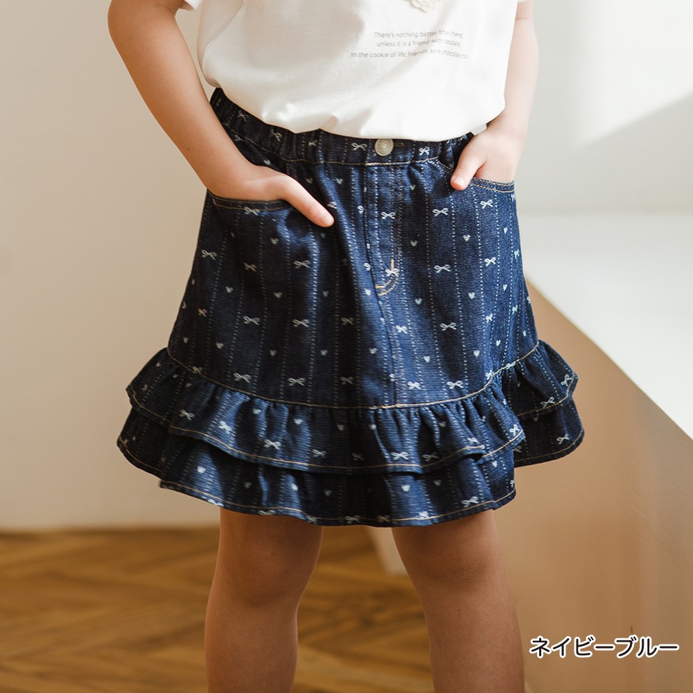 🆕【⭐訂購⭐】🌀 🇯🇵 日本直送🇯🇵 緞帶圖案 雙層荷葉邊下擺 提花牛仔裙［2款選］🌀 [ELDA-0239][260526]