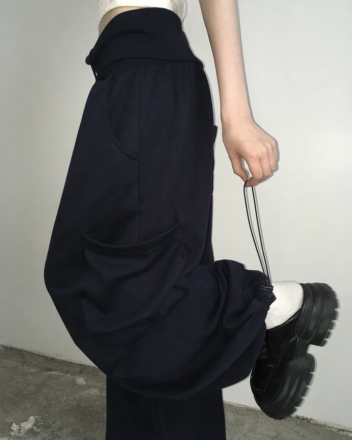 Folded Waist Wide Leg Cargos