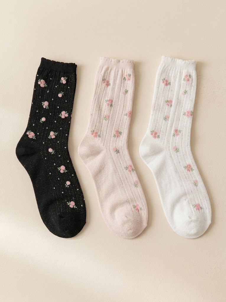 Korean Rose Picot See-Through High Crew Socks