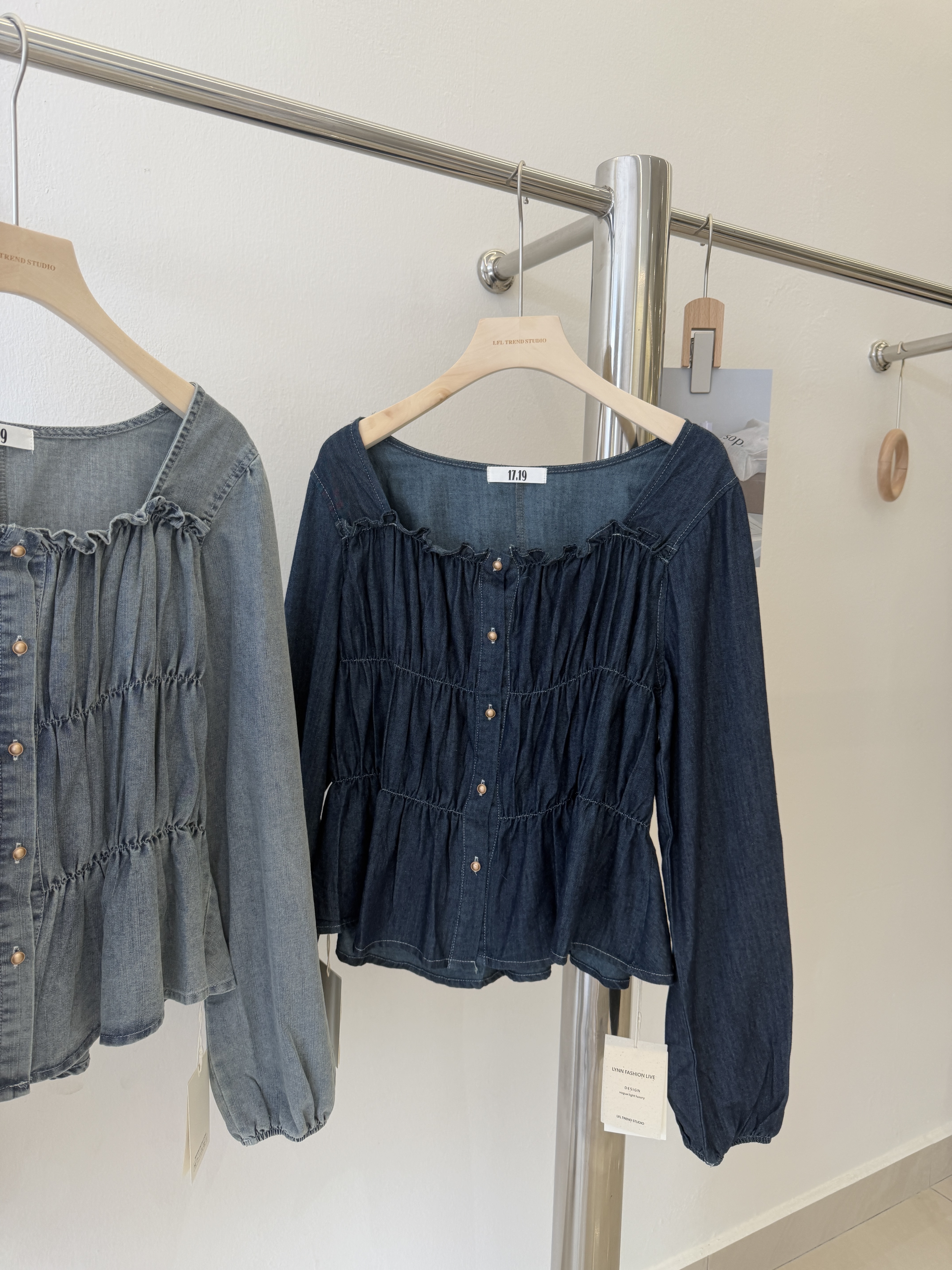 6558 法式气质方领牛仔长袖