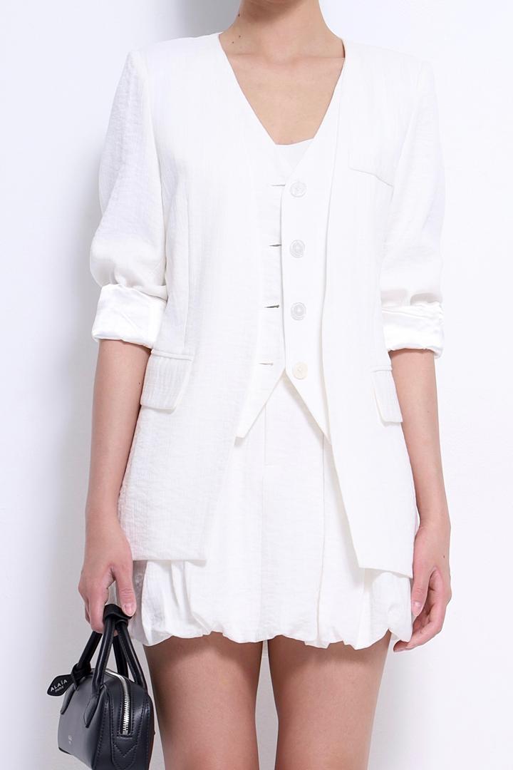 CB2717 LONG SLLV LINEN VEST BLAZER