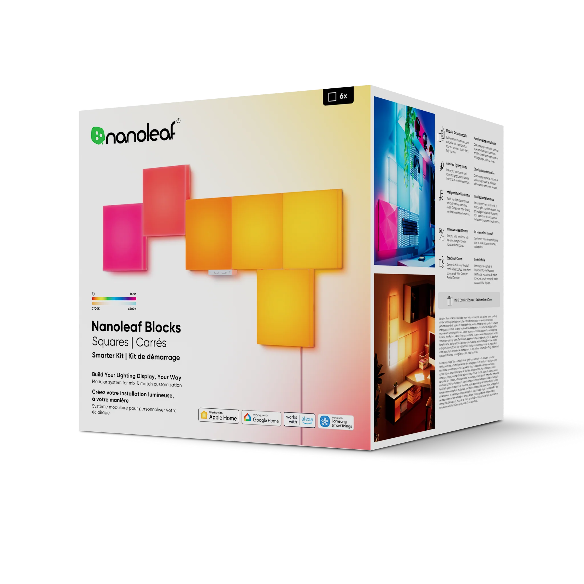 [原裝香港行貨丨2年保養] Nanoleaf Blocks 正方形 LED 模塊入門套裝 (6塊) Nanoleaf Blocks | Big Squares | SMK | White | 6 Pack | UK (6 x Big Squares) N8100K01-6BS