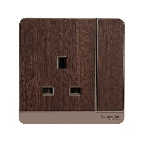 施耐德 AvatarOn 胡桃木 13A單蘇有掣 插座