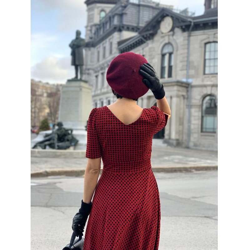 (SOLD OUT)The Parisian Swing Dress - Red x Black Houndstooth Pattern(FM155)