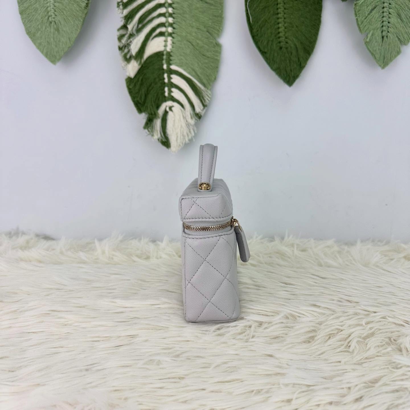 CHANEL🤍PRE OWNED 25P LP 灰色金扣荔枝牛皮飯盒包 晶片款 手提單肩斜肩包🩶