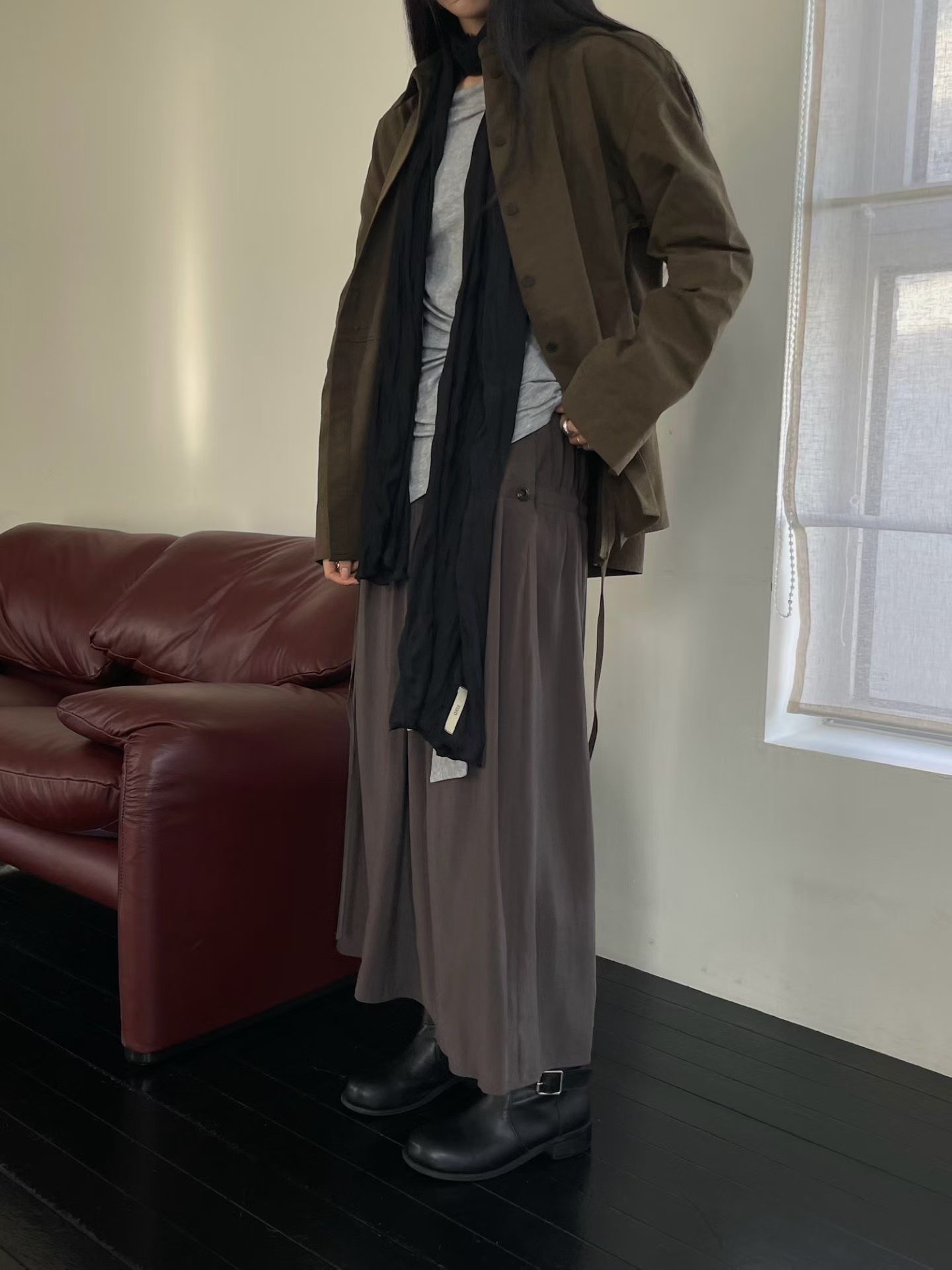 MILAE 腰間抽繩麂皮絨襯衫外套