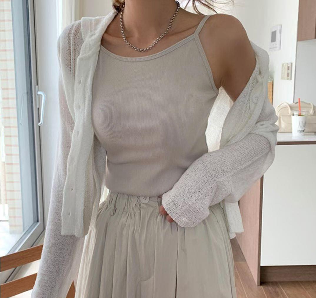 直紋有帽針織Cardigan 