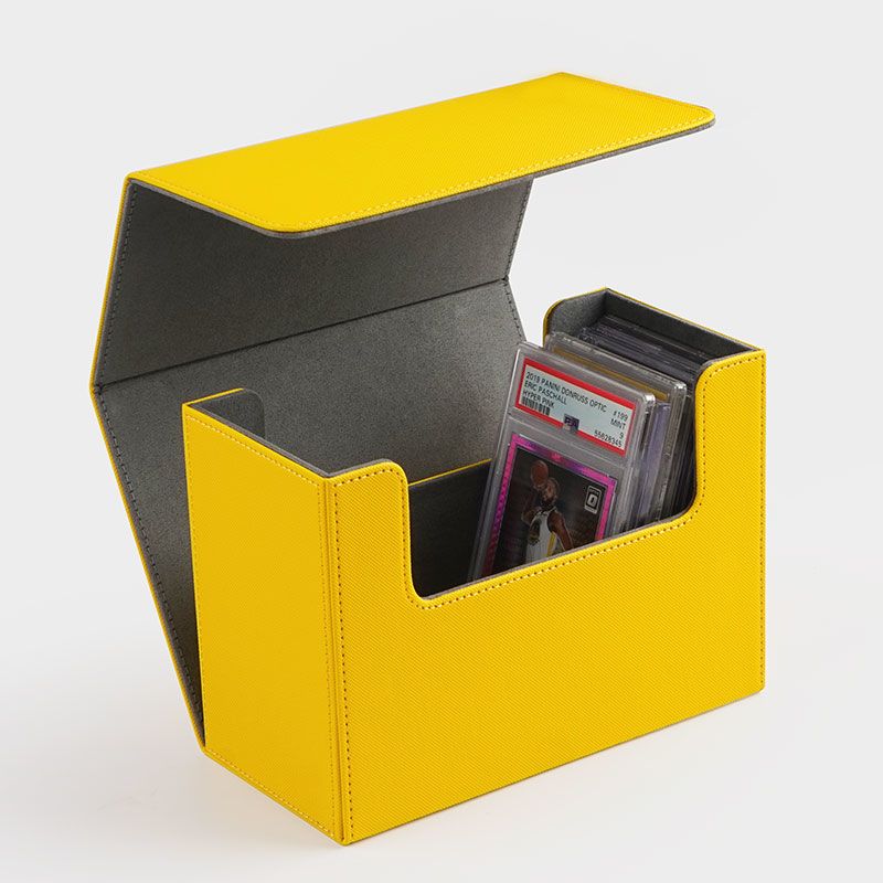 26枚容量PSA評級卡磚盒 高級PU輕便式磁吸卡磚盒收納盒（黃色）