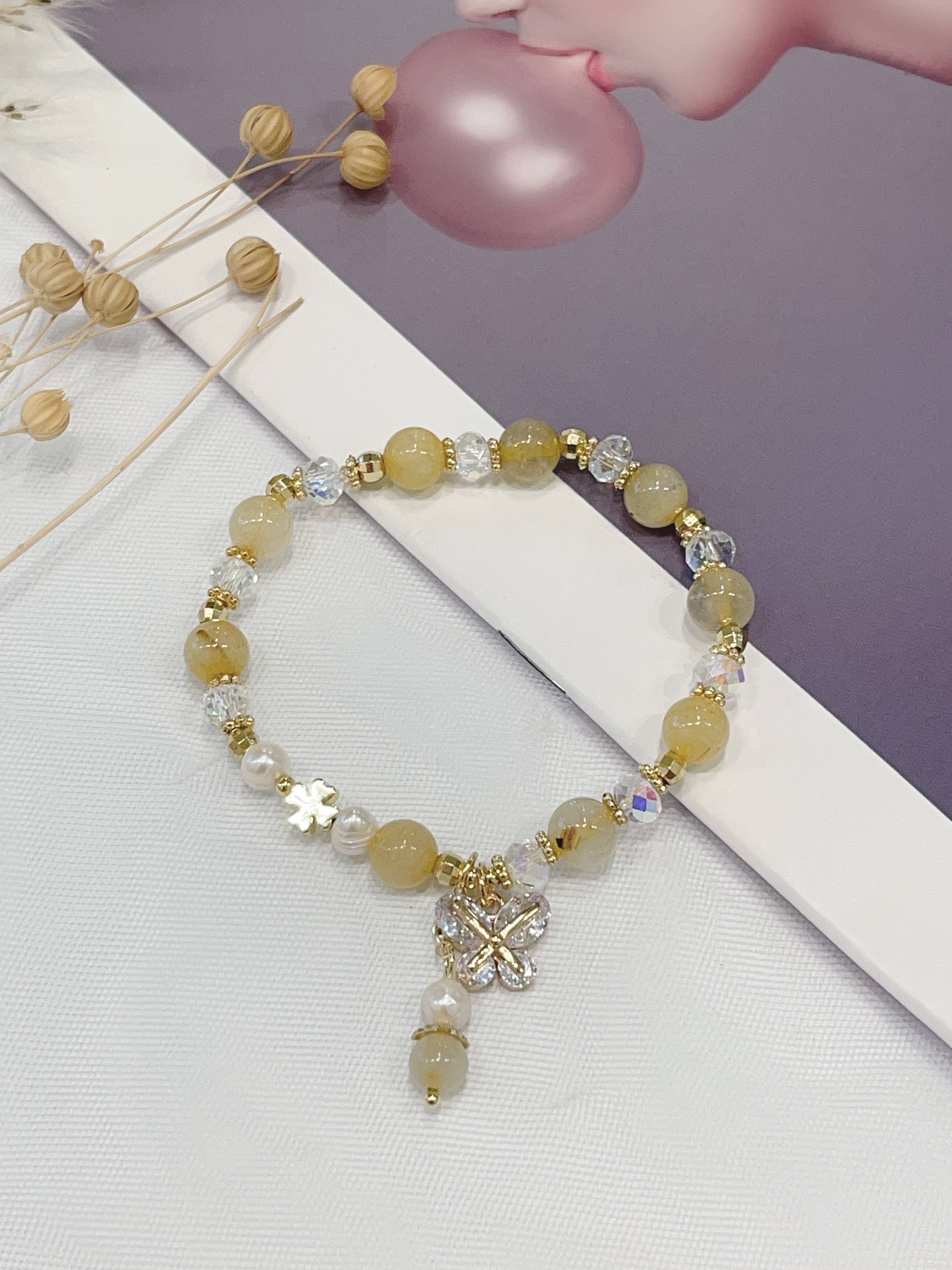 ✨ 金发晶 × 珍珠手串 Golden Rutilated Quartz & Pearl | 7mm