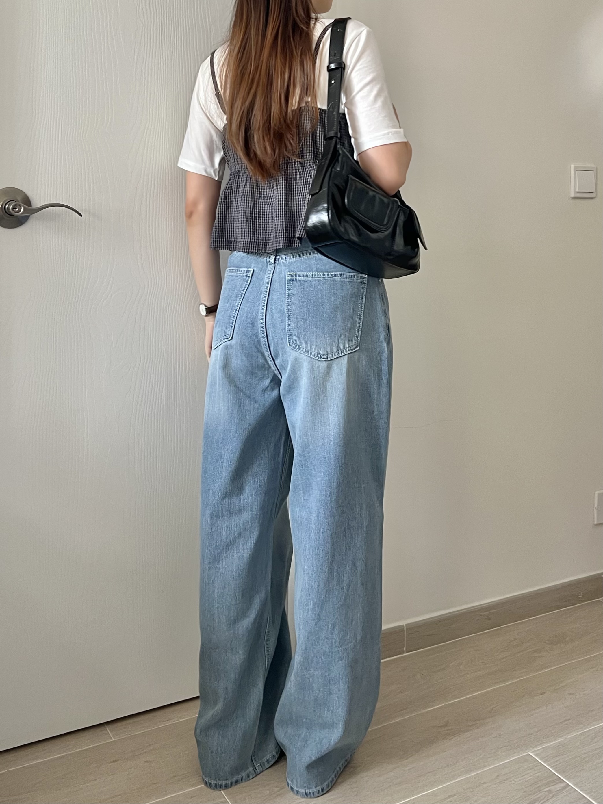 雙結皺皺格紋外搭背心 現貨