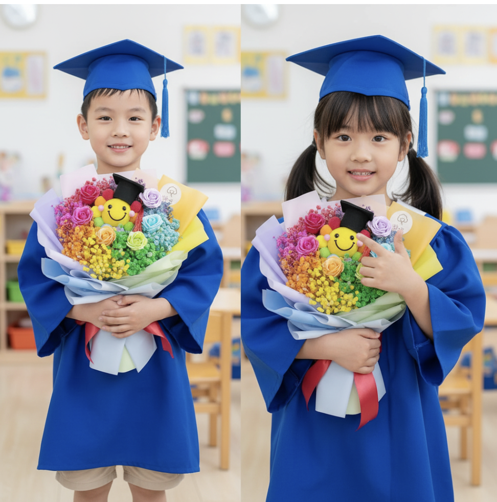   👉🏻乾👈🏻丨笑哈哈畢業花束丨彩虹笑哈哈丨彩虹畢業花束丨棉花花束丨乾花花束丨中花束丨打卡花束丨小學畢業花束丨中學畢業花束丨幼稚園畢業花束